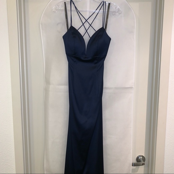 Sherri hill satin blue long dress - Picture 3 of 14